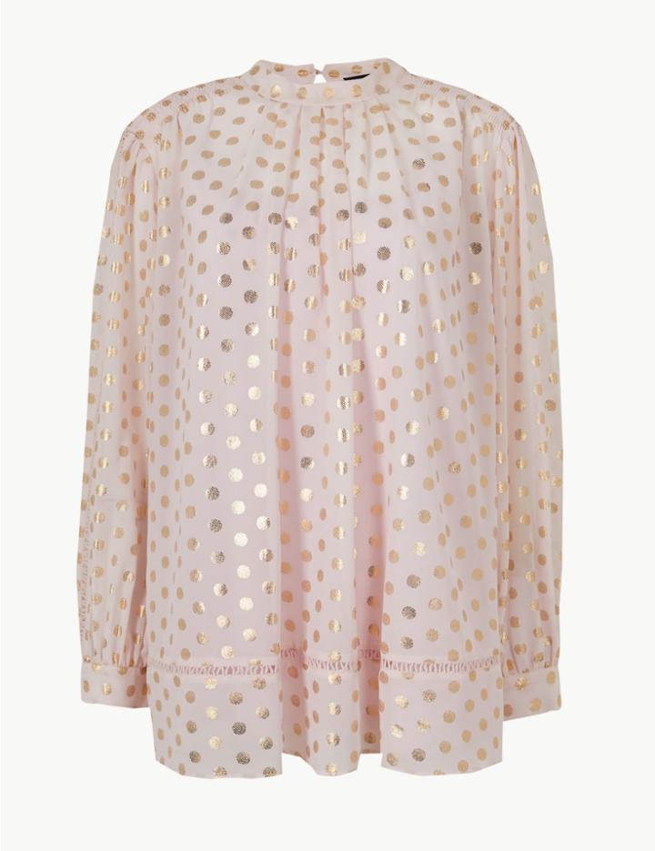 Marks & Spencer Polka Dot Long Sleeve Blouse Light Pink