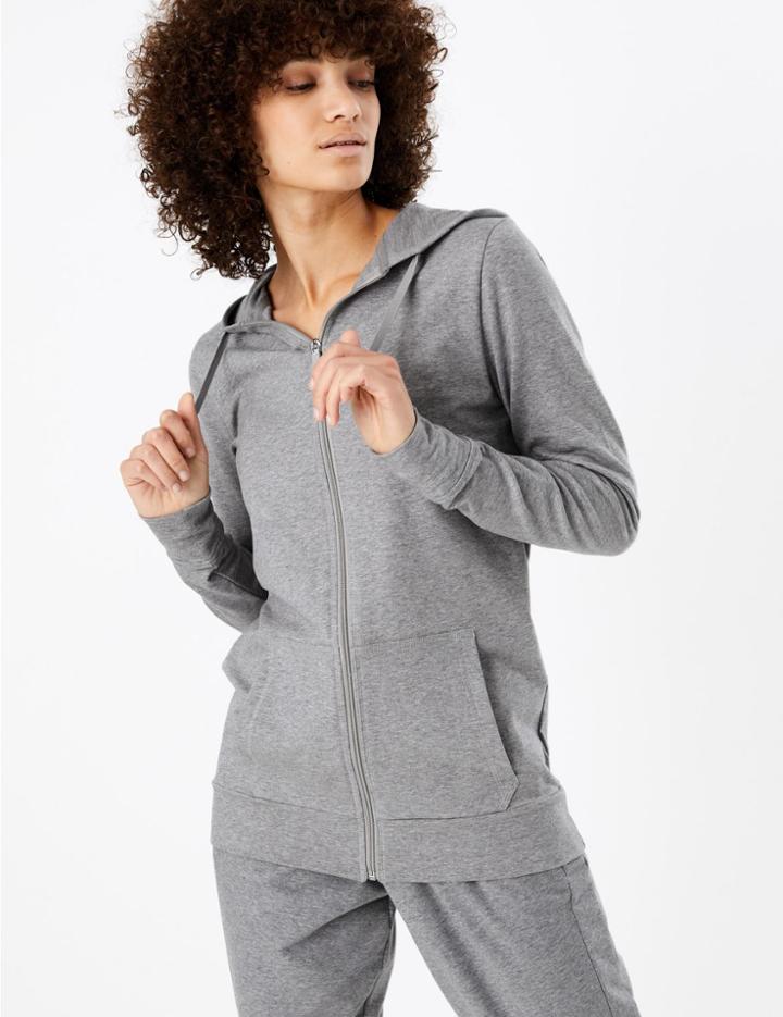 Marks & Spencer Cotton Rich Longline Hoodie Sweatshirt Grey Marl