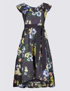 Marks & Spencer Floral Print Short Sleeve Skater Midi Dress Navy Mix