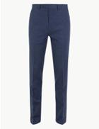 Marks & Spencer Slim Fit Linen Blend Flat Front Trousers Indigo