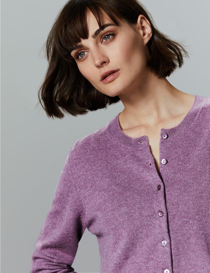 Marks & Spencer Pure Cashmere Round Neck Cardigan Lilac