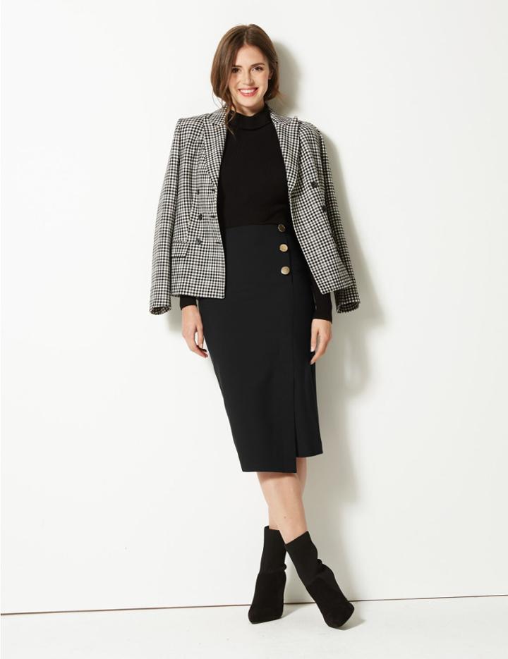 Marks & Spencer Button Detail Pencil Skirt Black