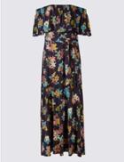 Marks & Spencer Floral Print Bardot Maxi Dress Navy Mix