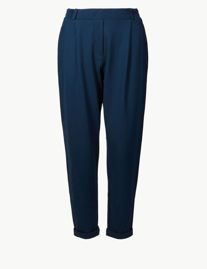 Marks & Spencer Ponte Tapered Leg Ankle Grazer Joggers Navy