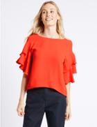 Marks & Spencer Round Neck Flamenco Sleeve Shell Top Bright Orange