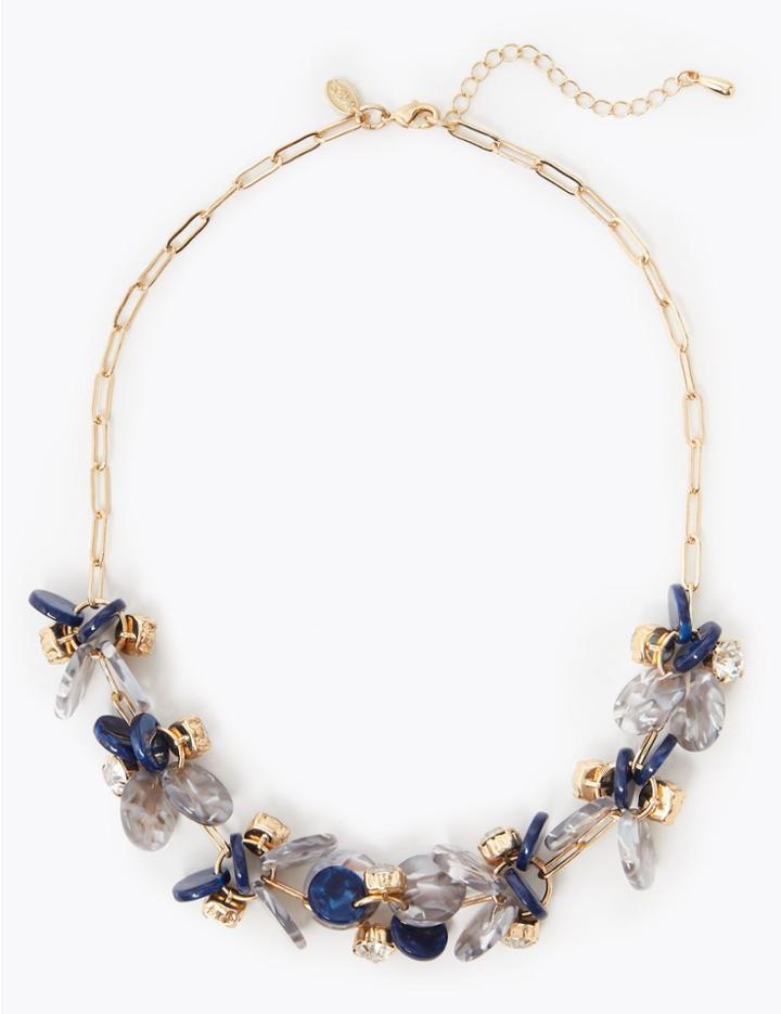 Marks & Spencer Link Disc Cluster Necklace Blue Mix