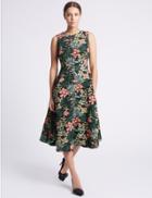 Marks & Spencer Floral Print Jacquard Skater Dress Green Mix