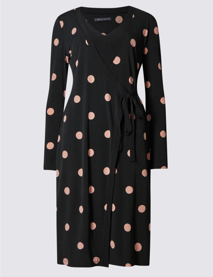 Marks & Spencer Spotted Long Sleeve Shift Dress Black Mix