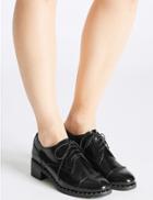 Marks & Spencer Wide Fit Leather Block Heel Brogue Shoes Black