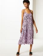 Marks & Spencer Animal Print Midi Slip Dress Lilac Mix