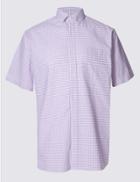 Marks & Spencer Pure Cotton Gingham Shirt With Pocket Purple Mix