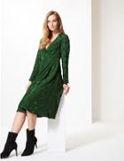 Marks & Spencer Embroidered Long Sleeve Wrap Midi Dress Green