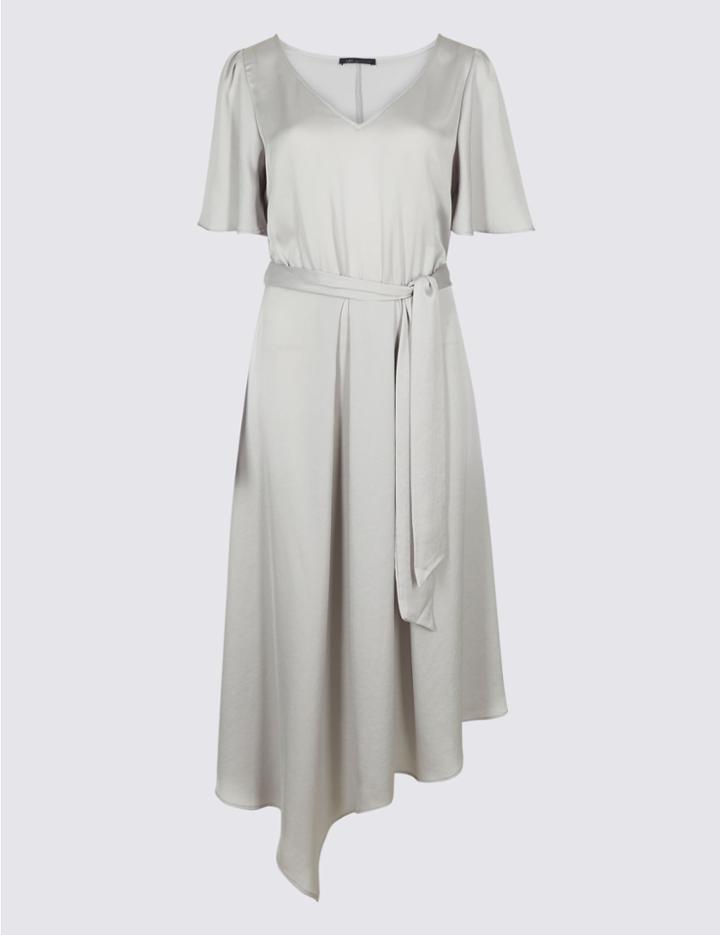 Marks & Spencer Satin Asymmetric Tunic Maxi Dress Silver Grey