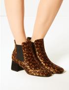 Marks & Spencer Animal Print Square Toe Chelsea Ankle Boots Brown Mix