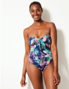 Marks & Spencer Palm Print Bandeau Swimsuit Navy Mix