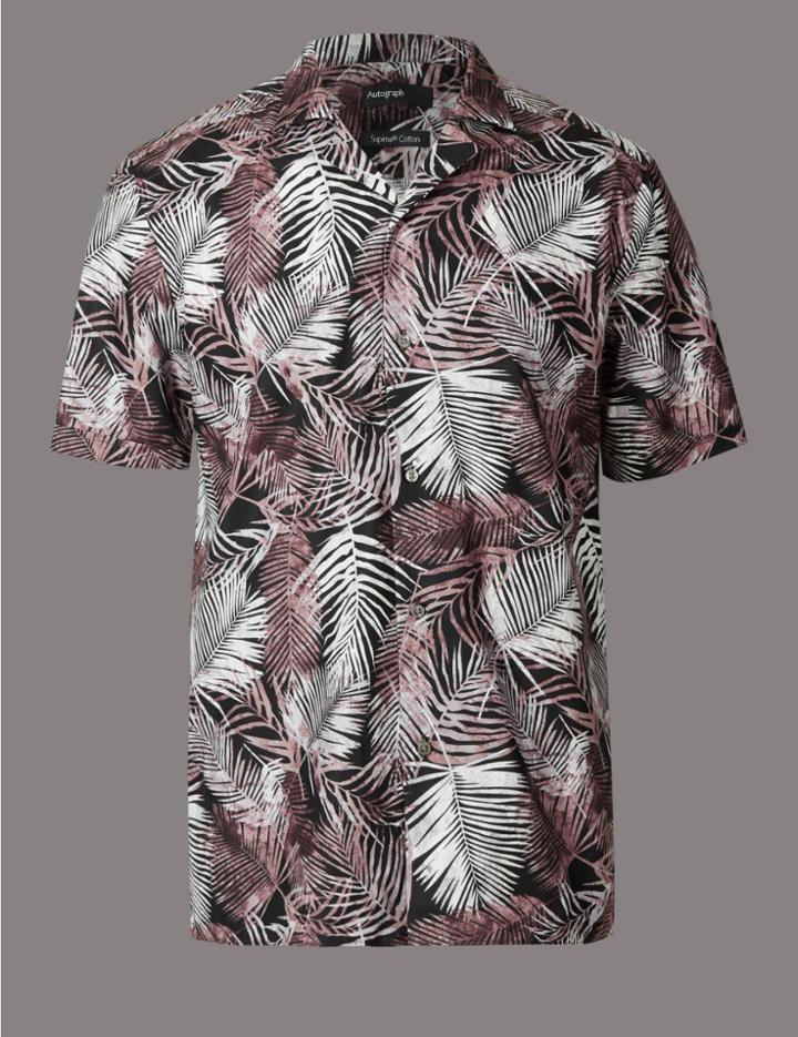 Marks & Spencer Pure Cotton Slim Fit Printed Shirt Mole