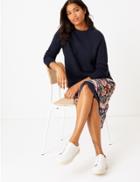 Marks & Spencer Long Sleeve Relaxed Fit Jumper Navy