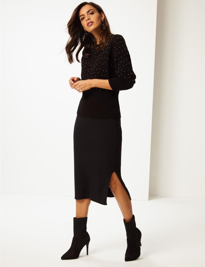 Marks & Spencer Textured Pencil Skirt Black