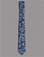 Marks & Spencer Pure Silk Floral Printed Tie Navy Mix