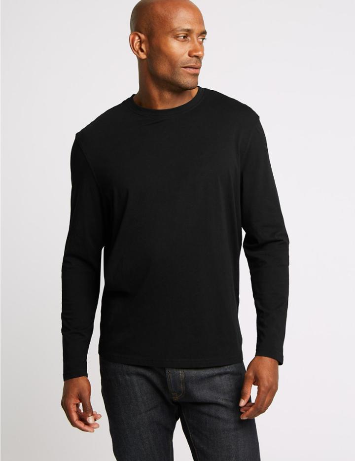 Marks & Spencer Pure Cotton Long Sleeve T-shirt Black