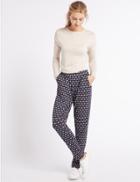 Marks & Spencer Geometric Print Jersey Tapered Leg Trousers Navy Mix