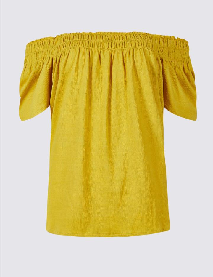 Marks & Spencer Cotton Rich Square Neck Short Sleeve Top Buttercup
