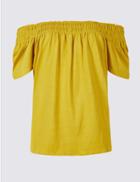 Marks & Spencer Cotton Rich Square Neck Short Sleeve Top Buttercup