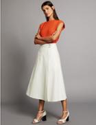 Marks & Spencer Cotton Rich Wrap Detail A-line Midi Skirt Soft White
