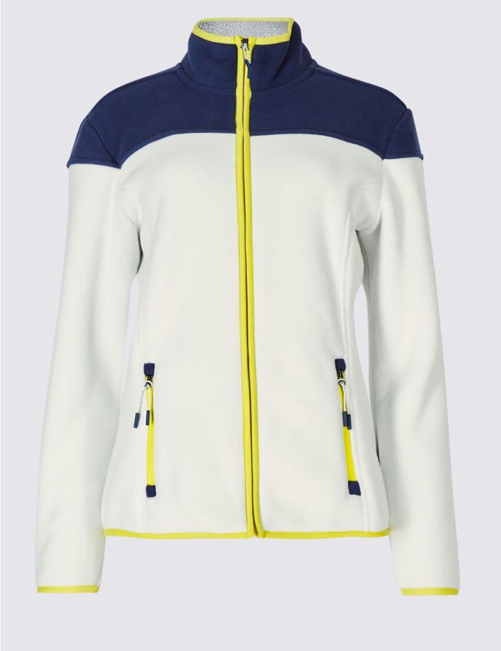 Marks & Spencer Colour Block Fleece Jacket Ivory Mix