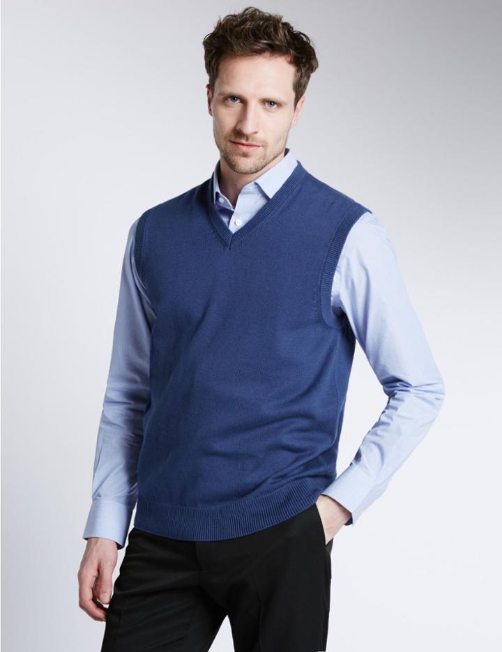 Marks & Spencer Pure Cotton Slipover Jumper Marine
