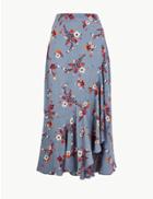 Marks & Spencer Floral Print Frill Midi Skirt Blue Mix