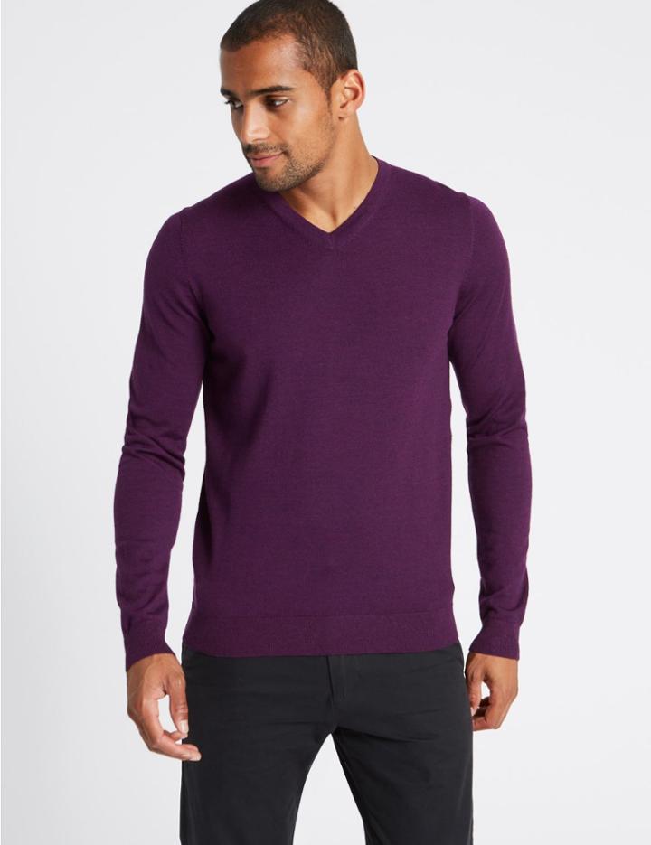 Marks & Spencer Pure Cotton Textured Crew Neck Jumpers Magenta