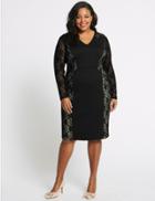 Marks & Spencer Curve Lace Long Sleeve Bodycon Midi Dress Black Mix