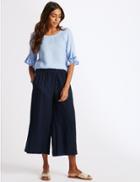 Marks & Spencer Pure Linen Cropped Wide Leg Trousers Navy
