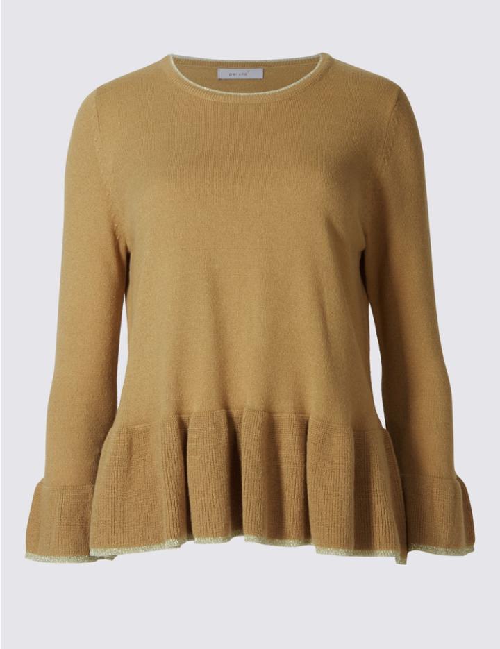 Marks & Spencer Striped Long Sleeve Frill Jumper Chartreuse