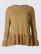 Marks & Spencer Striped Long Sleeve Frill Jumper Chartreuse