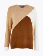 Marks & Spencer Colour Block Relaxed Fit Jumper Light Tan Mix