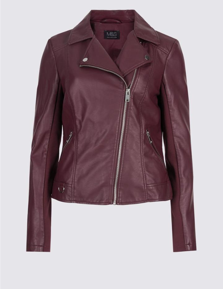 Marks & Spencer Pu Biker Jacket Berry