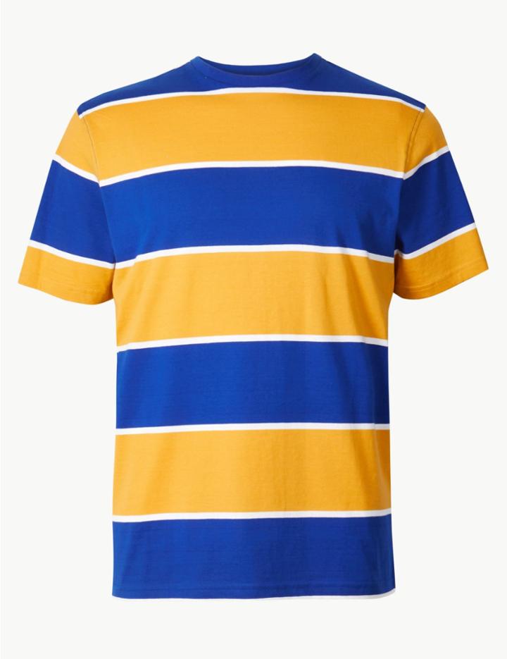 Marks & Spencer Pure Cotton Crew Neck T-shirt Ochre