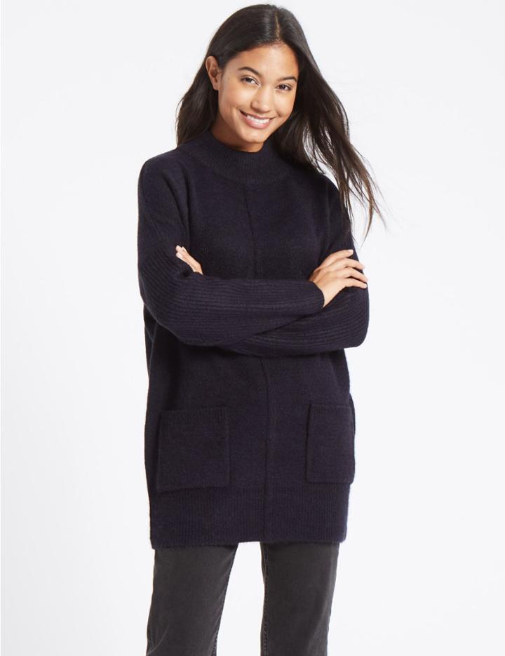 Marks & Spencer Ribbed Turtle Neck Tunic Jumper Navy