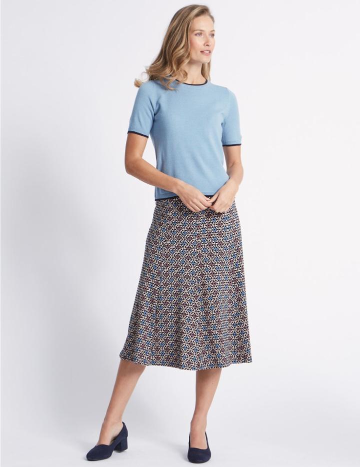 Marks & Spencer Printed Flocked A-line Midi Skirt Black Mix