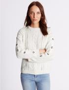 Marks & Spencer Cotton Blend Cable Knit Button Sleeve Jumper Cream