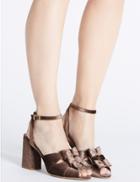 Marks & Spencer Block Heel Buckle Bow Sandals With Insolia&reg; Mink