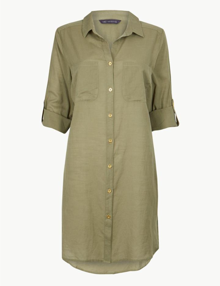 Marks & Spencer Pure Cotton Long Sleeve Beach Dress Khaki