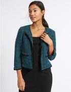 Marks & Spencer Cotton Rich Dogstooth Texture Jacket Teal Mix