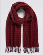 Marks & Spencer Wool Blend Wider Width Dogstooth Woven Scarf Dark Red Mix