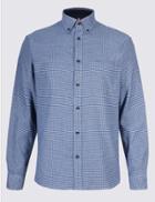 Marks & Spencer Pure Cotton Checked Shirt With Pocket Bright Blue