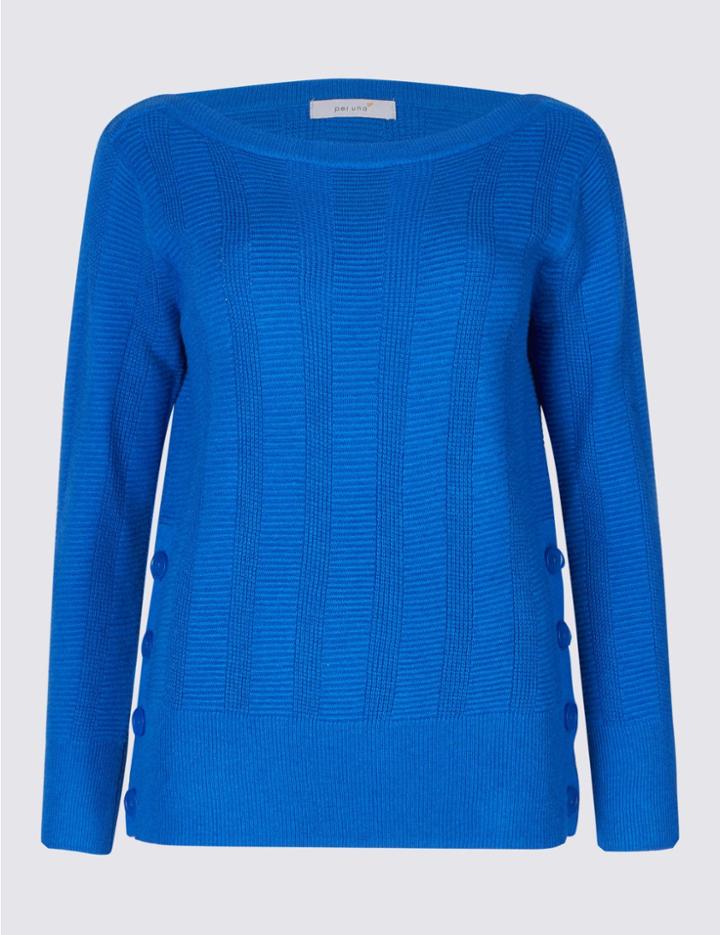 Marks & Spencer Textured Slash Neck Jumper Bright Blue