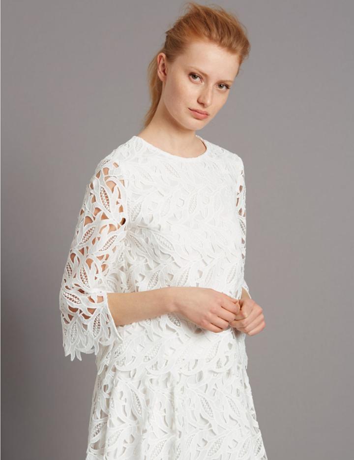 Marks & Spencer Floral Lace 3/4 Sleeve Shell Top White