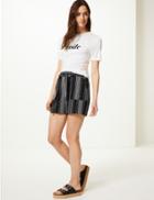 Marks & Spencer Pure Cotton Striped Casual Shorts Black Mix